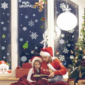 252PCS 8 Sheets Christmas Window Clings Wall Sticker Snowflake Santa Claus Reins